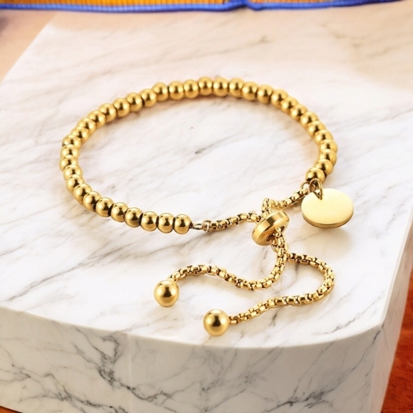 ๐๏ธ 18K Gold Plated Adjustable Beaded Bracelet Stainless Steel Charm Jewelry - Picture 4 of 10
